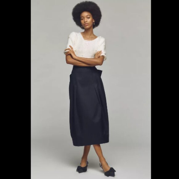 Brand New Maeve Sculpted Bow Midi Skirt - Picture 2 of 5